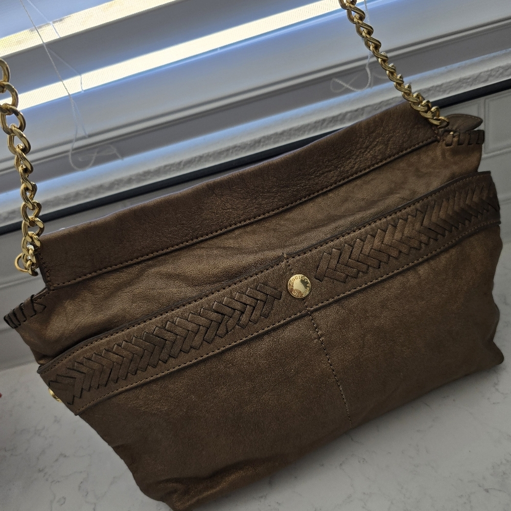 Badgley Mischka Brown Shoulder Bag with Gold Chain Strap